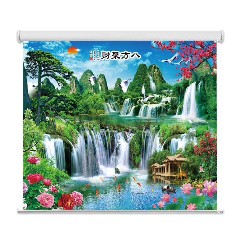 定制新中式水墨山水画卷帘窗帘拉帘遮阳装饰办公室遮光升降免打孔,淘宝优惠券,粉丝福利购,淘宝优惠卷