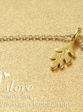 橡树叶 叶子 许愿项链 925银镀金锁骨链项链 美国Dogeared正品