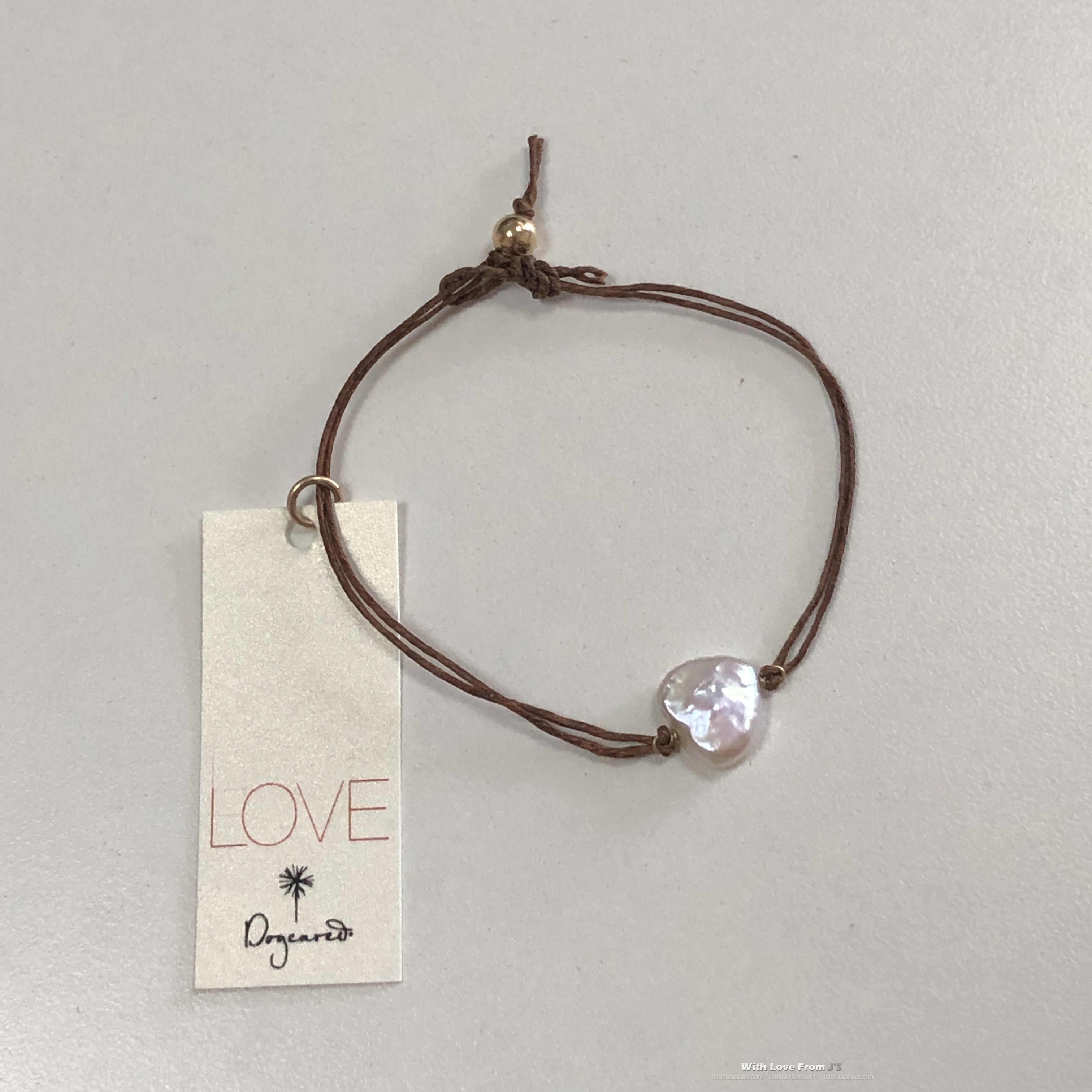 停产款 上蜡亚麻线 LOVE 心形贝母许愿手绳 美国Dogeared正品 - 图0