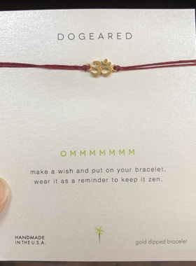 上蜡亚麻线 925银镀金【OM字牌】吊坠许愿手绳 美国Dogeared正品