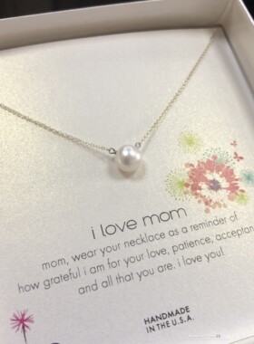 i love mom白色天然淡水珍珠银色链项链 礼盒装 美国Dogeared正品