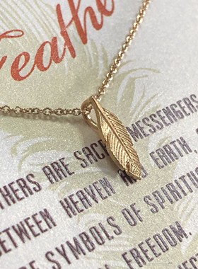 light as a Feather主题卡片 羽毛 银镀金许愿项链 Dogeared正品