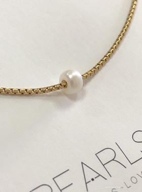 盒子链天然淡水白珍珠颈链 短项链 蛇骨链颈圈 美国Dogeared正品