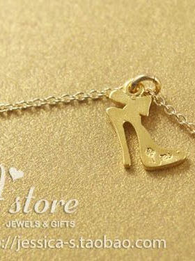 蝴蝶结高跟鞋 许愿项链 925银镀金锁骨链项链 美国Dogeared正品