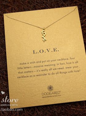 LOVE 字符 许愿项链 925银 银镀金链锁骨链项链 美国Dogeared正品