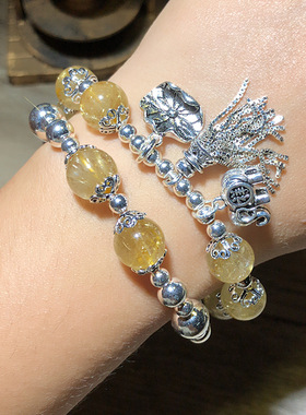 原矿金发晶手链女生夏925银轻奢ins小众水晶手串饰品手链女天然