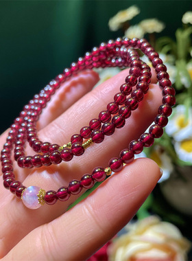 天然水晶饰品7a全净酒红石榴石18k金手链复古手串轻奢小众ins手链