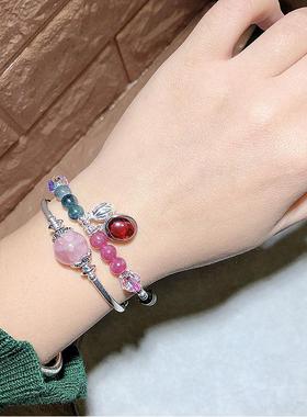 水晶银饰糖果碧玺925银莲蓬手链女友情人节礼物闺蜜小众首饰