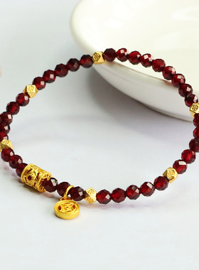 石榴石切面串珠铜钱转运手链女款