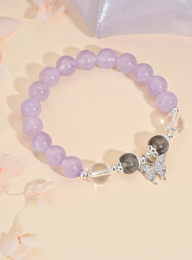 天然水晶手串紫水晶蝴蝶手串女S925纯银轻奢高级感梦幻紫色手饰品