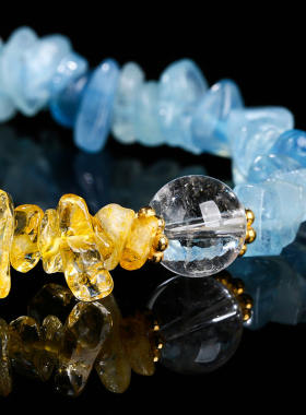 天然海蓝宝石手链黄水晶碎石转运珠手链冰种海蓝宝石饰品闺蜜礼物