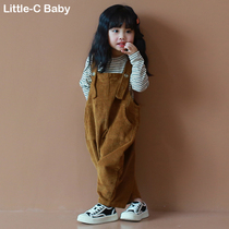 Cool and cute ~ Korean children 2023 autumn winter new pure cotton light core suede with pants loose casual long pants