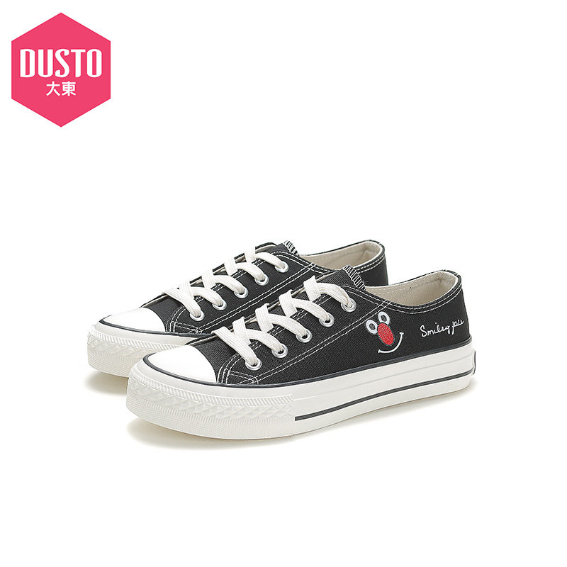 大东女鞋2021冬季新款加绒保暖时尚平底低跟系带帆布鞋DW21D7002E