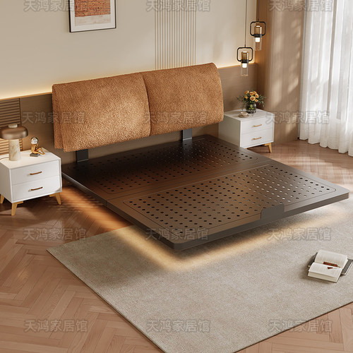 悬浮床双人床卧室家用碳素钢架单人洞洞板可升降雪尼尔软包铁艺床 - 图2