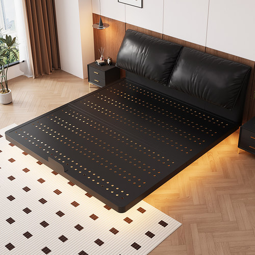 悬浮床双人床卧室家用碳素钢架床民宿单人床洞洞板象耳软包铁艺床 - 图3