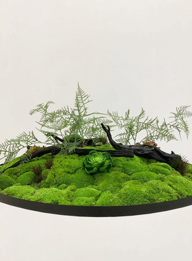 酒店包厢永生苔藓景观高端大圆桌中间转盘摆件餐桌中式装饰仿真花