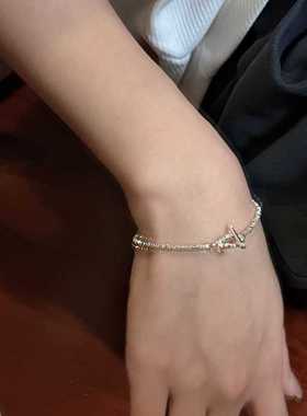 S925纯银小众设计感OT碎银子手链韩国时髦INS风简约首饰品批发