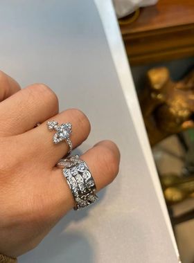 西太后小众锆石字母镂空戒指几何镶钻星球金属风开口可调节指环女