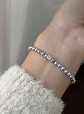 媛优锆石S925纯银施家水晶珍珠手链轻奢小众高端精致级细串珠手链