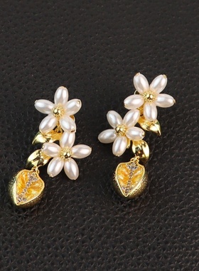 青岛饰品KS家柠檬花瓣珍珠耳环水钻锆石镶嵌清新高级感锁骨链