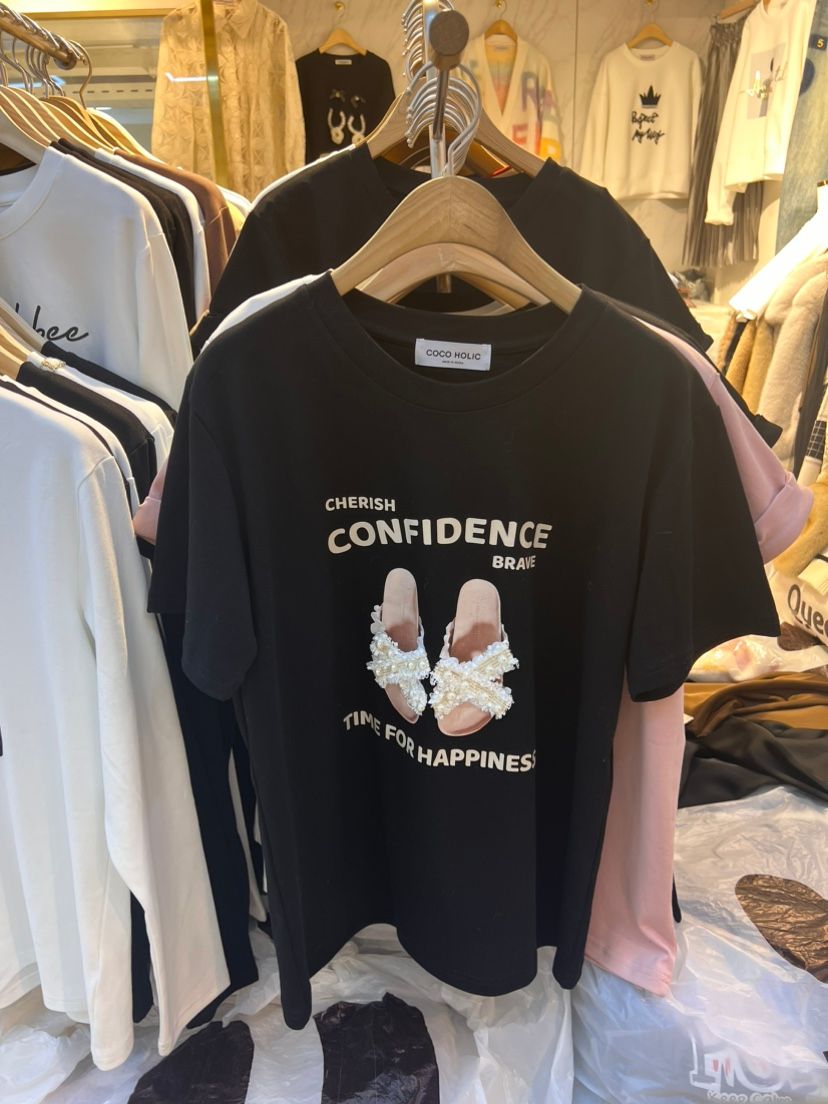 COCO HOLIC韩国代购24春新款时尚百搭字母印花圆领短袖T恤上衣女-图0