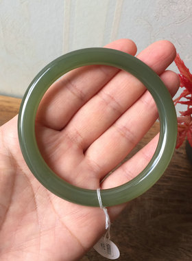 天然和田玉青玉青海料美人条镯子