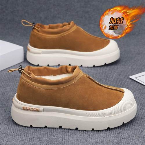 男士棉鞋2025新款冬季加绒加厚保暖懒人一脚蹬防滑厚底防滑防寒鞋 - 图1