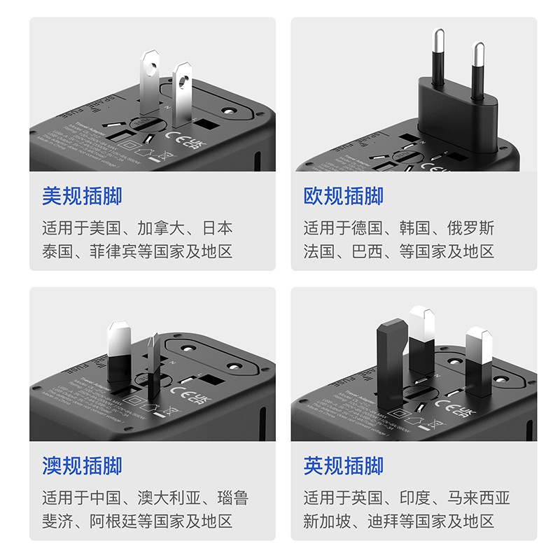 出国万能转换插头全球通用氮化镓GaN65W快充英标欧标美标日本法国-图1