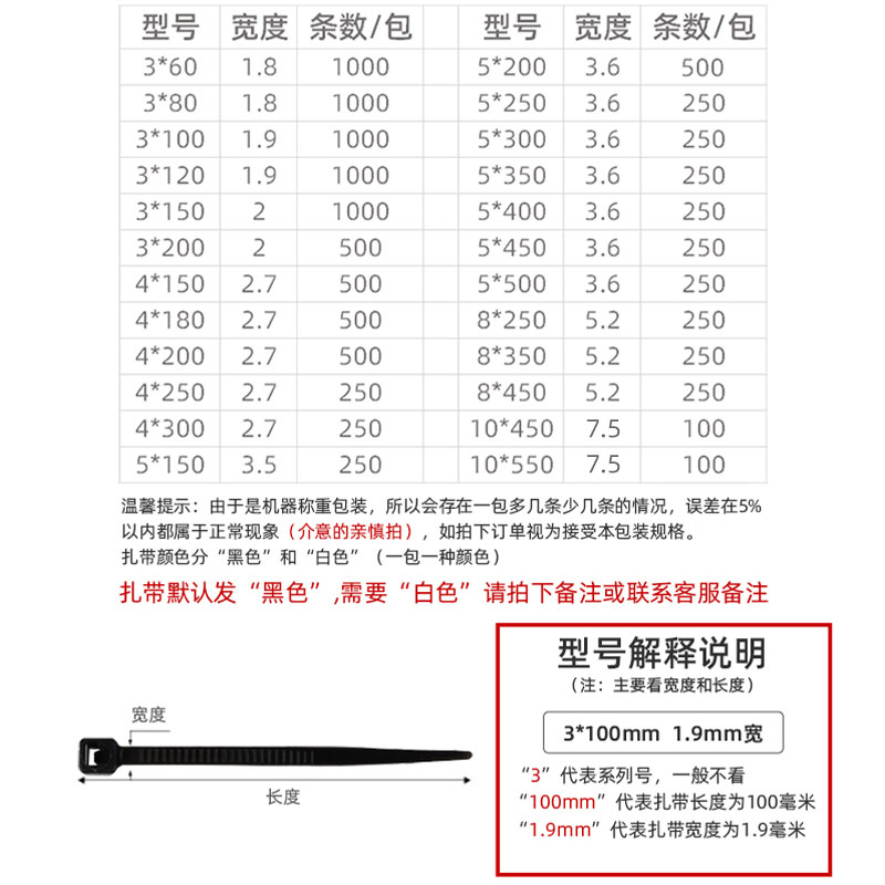 黑色尼龙自锁式工业扎带卡扣强力大号小号3*60-10*550塑料条杂线 - 图0