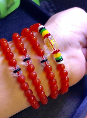 天然红玛瑙圆珠108棵手链，颜色鲜艳漂亮 色泽油润，尺寸6mm