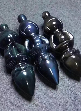 黑曜石彩虹眼金刚杵天然黑曜石彩虹金刚杵吊坠直径56mm*18mm