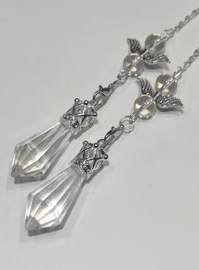 天然黑曜石粉晶白水晶迷你版小灵摆长50mm左右，底部宽13mm左右