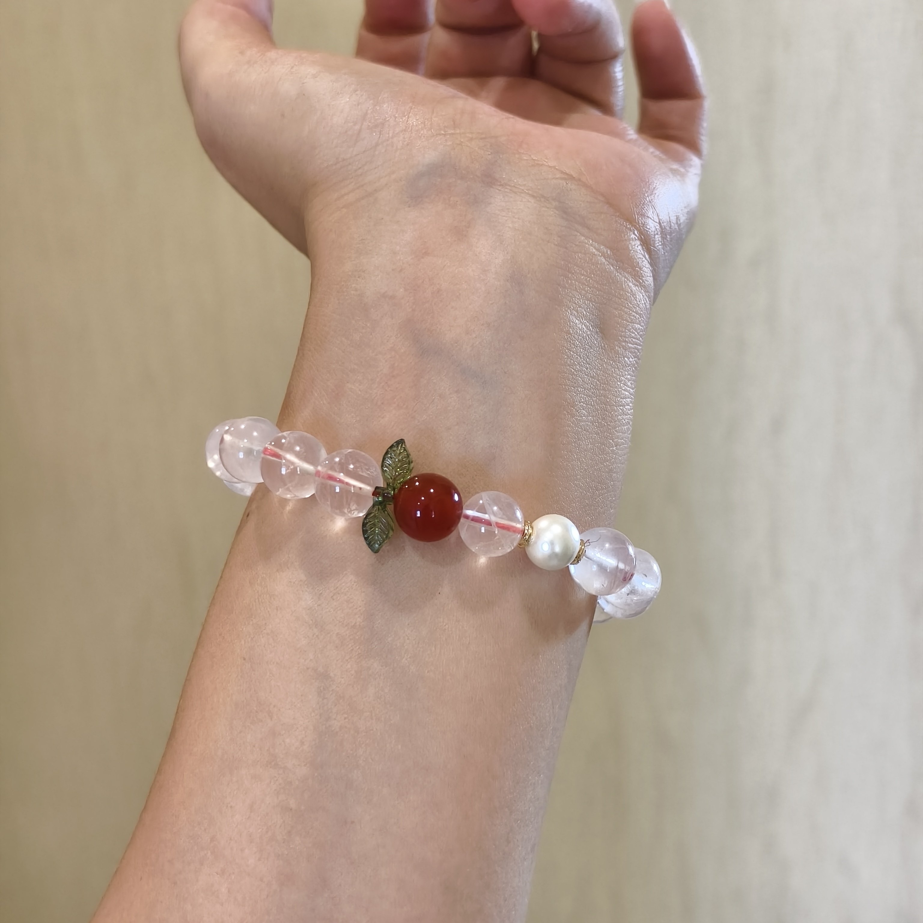 天然粉水晶手链女款单圈红苹果珍珠手链饰品送女友闺蜜生日礼物,淘宝优惠券,粉丝福利购,淘宝优惠卷