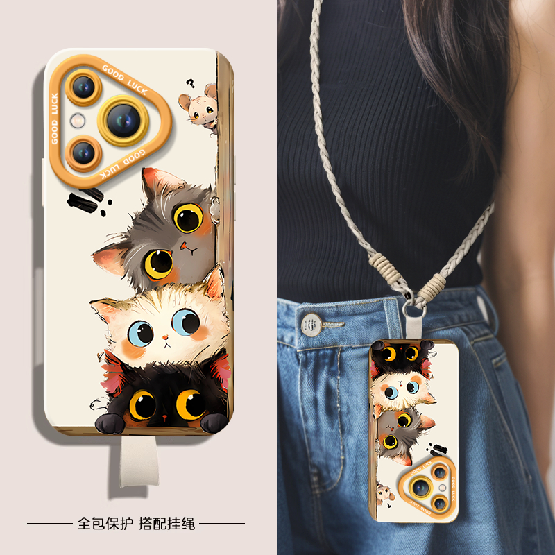 可爱小黑猫适用华为Pura80手机壳Prua70pro新款p70保护套ultra高级感p60硅胶p50防摔p40外壳p80带挂绳p30/p20 - 图2