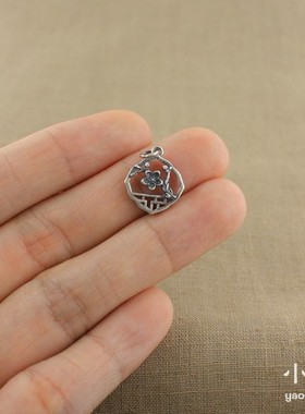 S925纯银花开满窗吊坠挂件 泰银复古工艺 DIY手工饰品挂饰 小福女