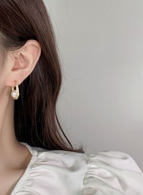 韩式时尚精致耳钉925純銀女甜美气质优雅耳饰轻奢高级感珍珠耳环
