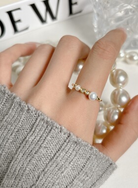 法式复古天然馒头珍珠锆石闭口指环气质戒指女小众高级感食指戒