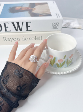 复古夸张超大珍珠微镶可调节开口指环戒指女小众高级轻奢食指戒