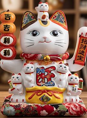 和猫坊摇手招财猫精致睁眼猫经典