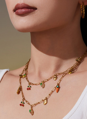 谜丽清甜爆汁水果元素DIY多吊坠手链项链脚链镀18k金气质百搭首饰