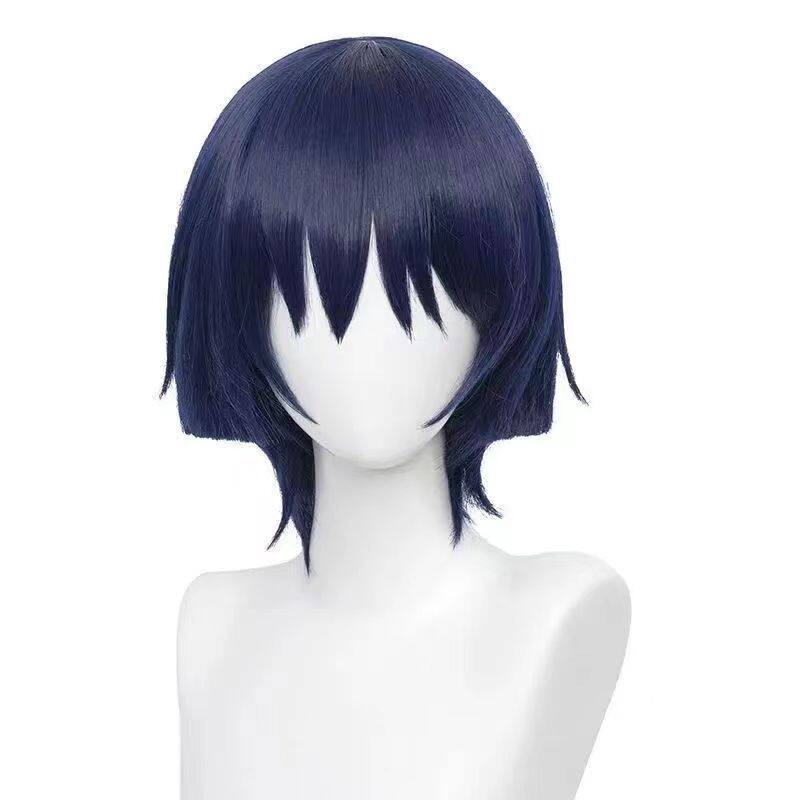 原神cos动漫假发流浪者散兵锅盖头造型黑蓝色短发散兵假发