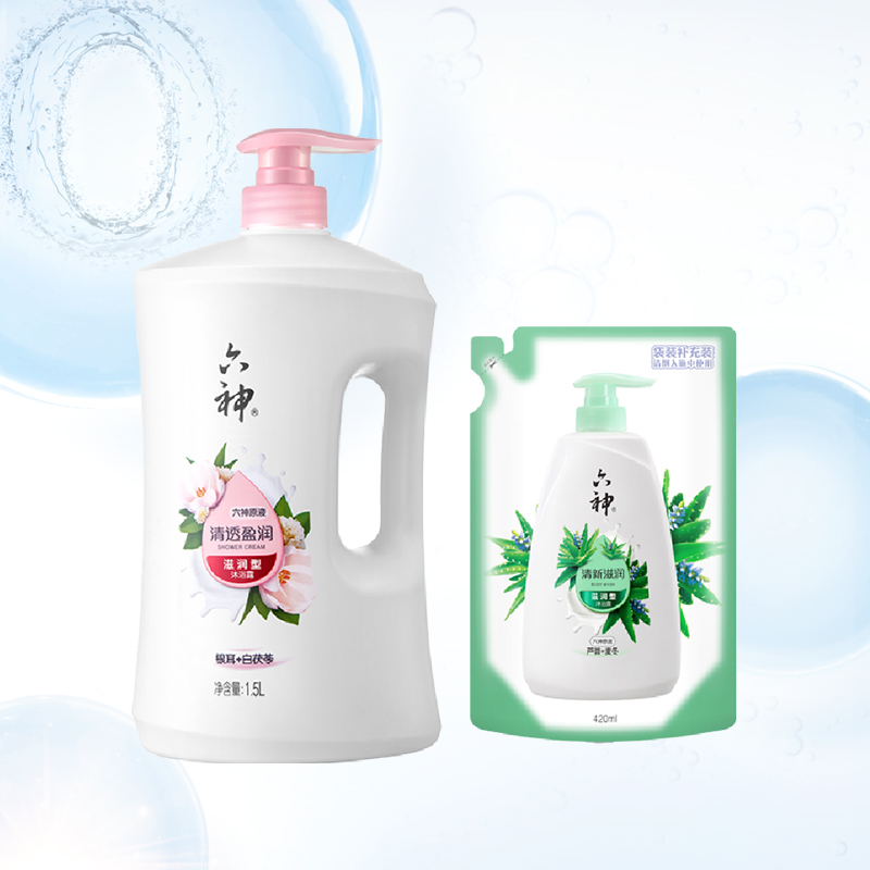 六神清香白茯苓1.5L*1瓶+420ml*1袋芦荟沐浴露长久留香滋润保湿 - 图2