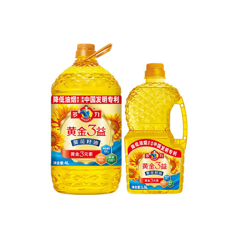 多力黄金3益葵花籽油4L+1.8L物理压榨食用油桶装组合,淘宝优惠券,粉丝福利购,淘宝优惠卷