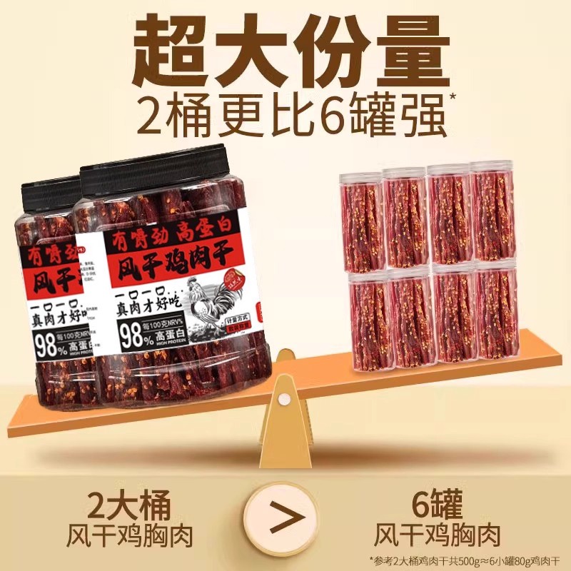 Air-dried chicken jerky, high egg reduction, white chewy chicken breast biltong, meat jerky, craving-quenching snack, fat ready snack