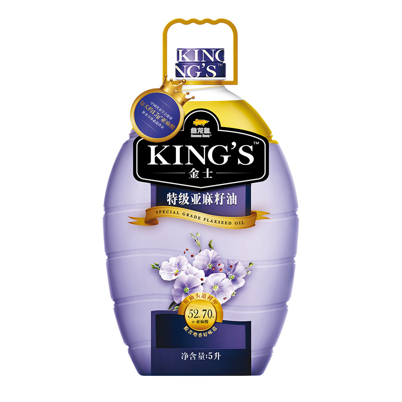 金龙鱼KING'S进口特级亚麻籽油5L/桶宝宝辅食高亚麻酸食用油 - 图0