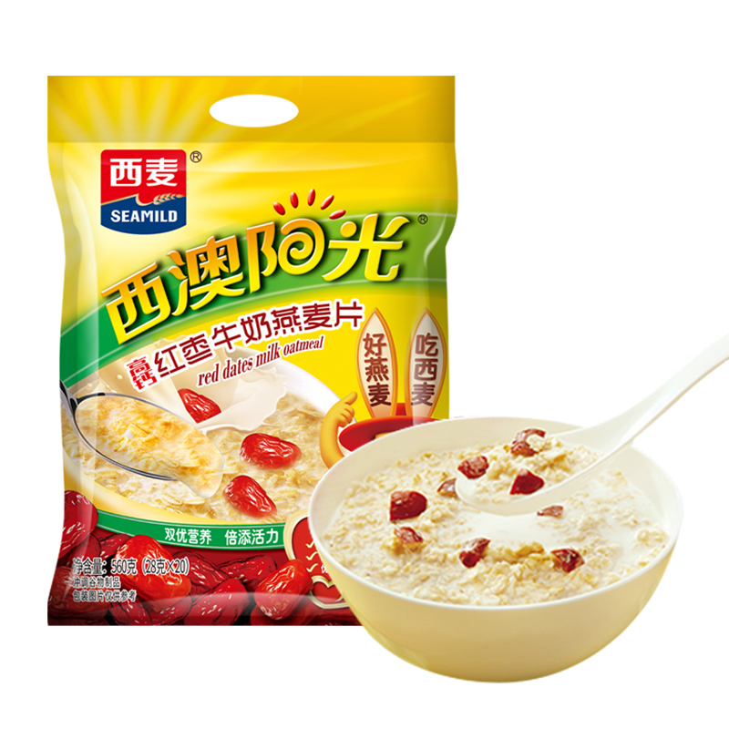 西麦红枣高钙牛奶燕麦片560g*1袋营养早餐小袋装即食冲饮 - 图0