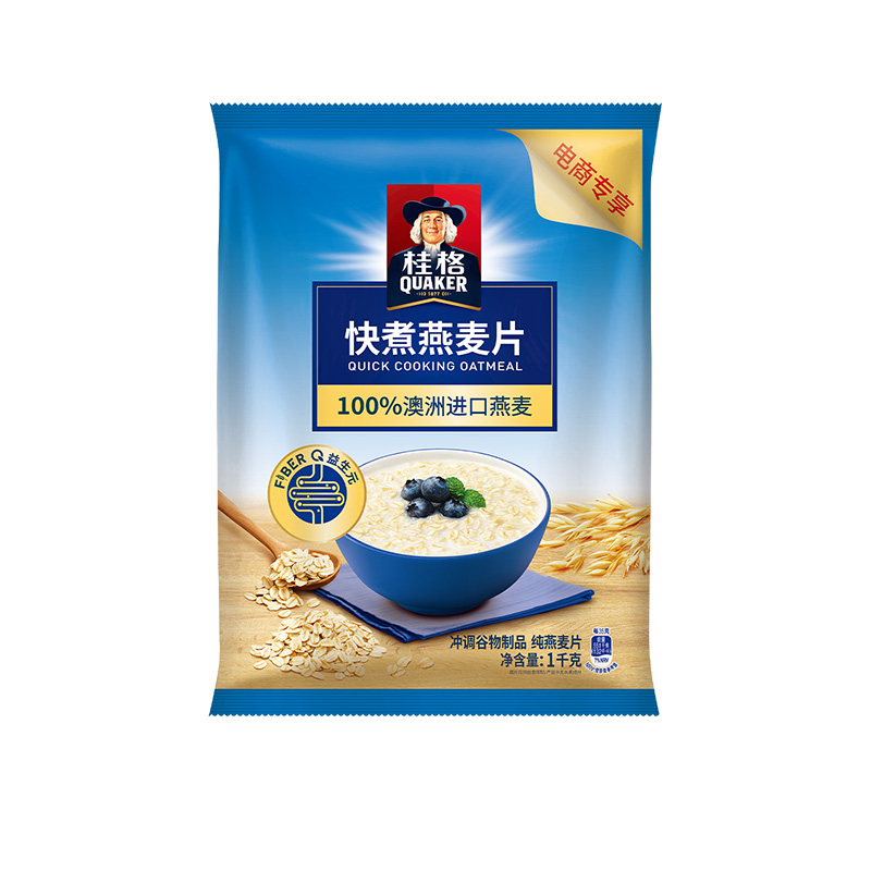 QUAKER/桂格快煮原味燕麦片袋谷物食品粗粮营养早餐早点1000g*1袋 - 图0