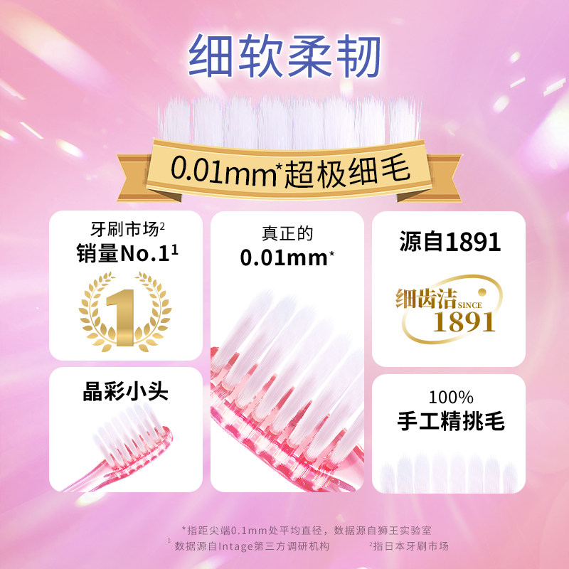 LION狮王细齿洁晶彩小头软毛牙刷细毛护齿护龈水晶刷柄8支×1套