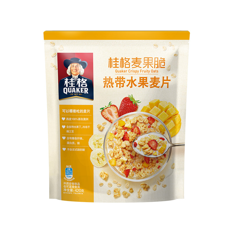 QUAKER/桂格即食水果麦片麦果脆水果谷物食品燕麦片420g*1袋-图0