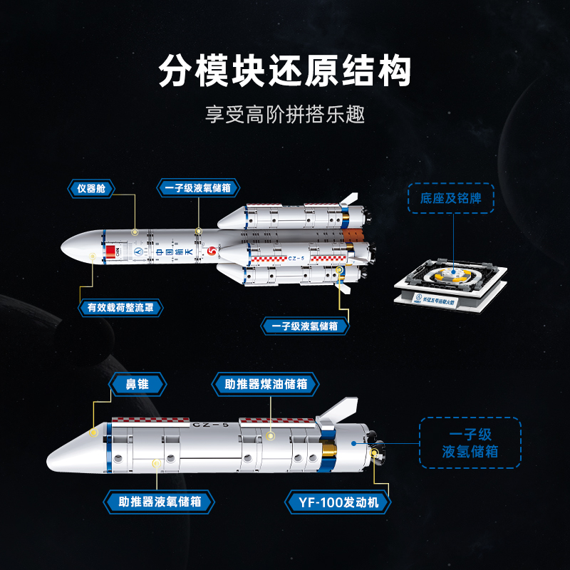 奇妙积木Keeppley玩具中国航天长征五号运载火箭摆件模型礼物 - 图2